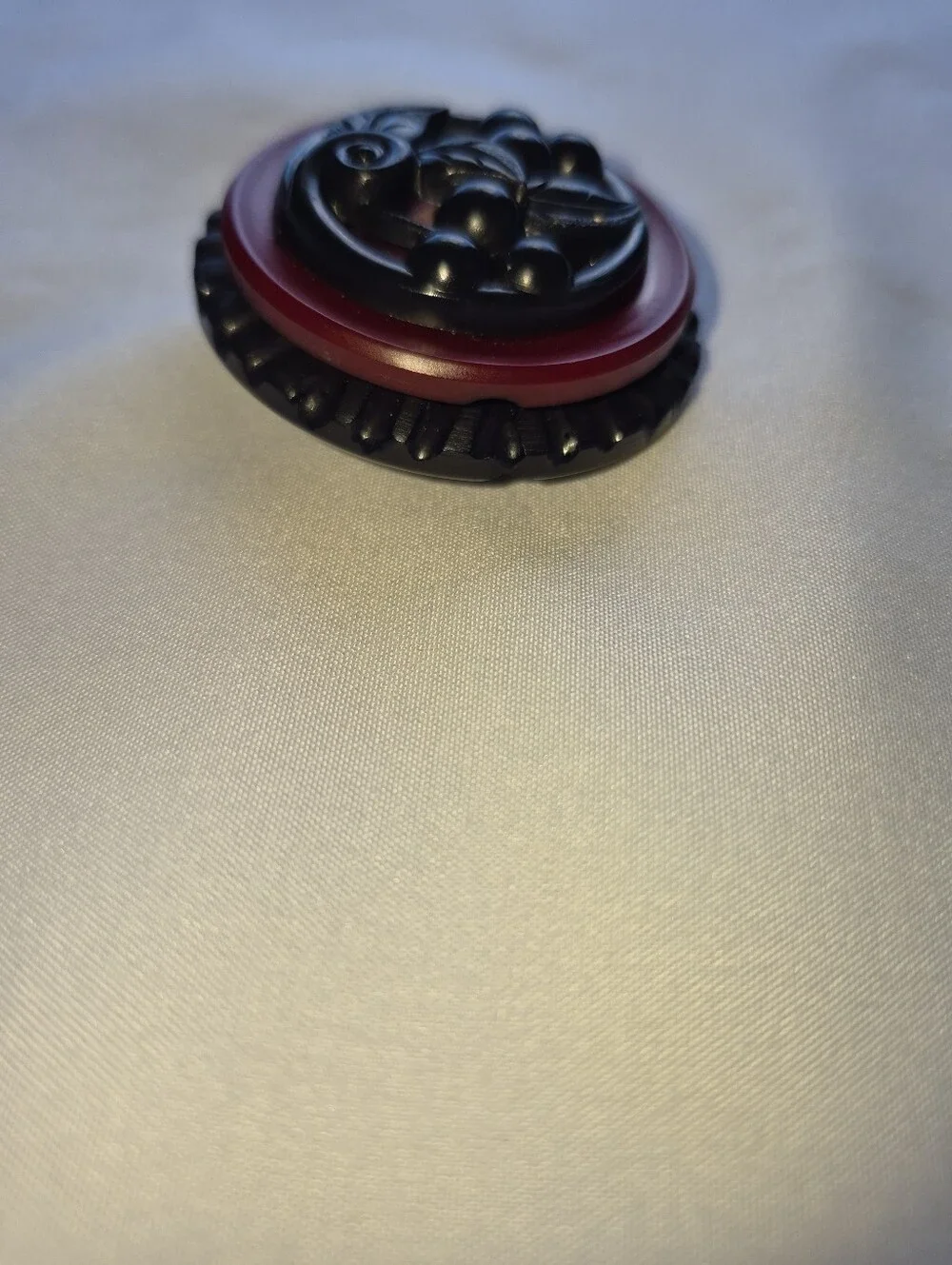 Vintage Russian Handcrafted 3D Cherry Brooch Black Red Layered Rare Signed